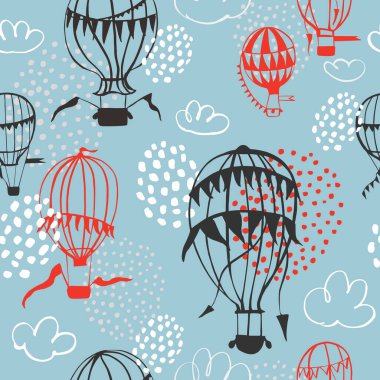 Elle çizilmiş sıcak hava balonları. Vektörsüz desen