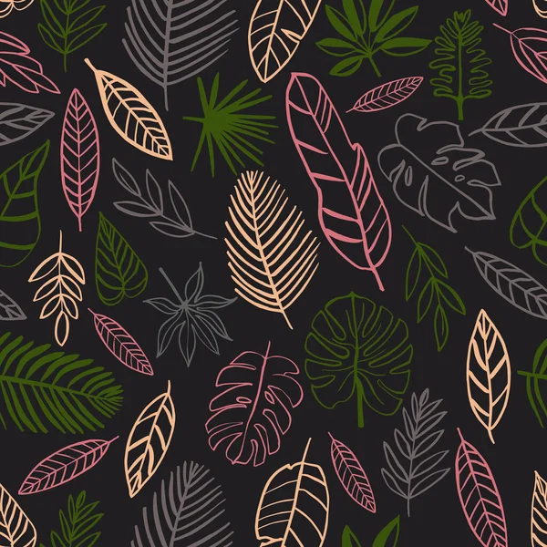 Hand Drawn Tropical Leaves Vector Seamless Pattern — Stock Vector
