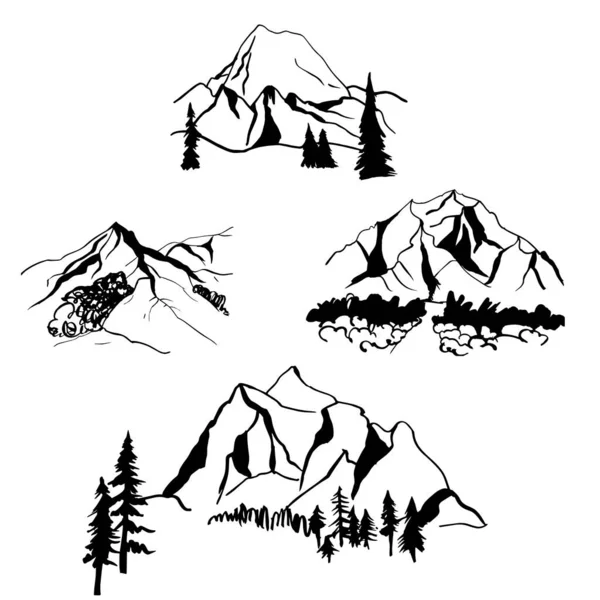 Montanhas Desenhadas Mão Desenho Vetorial Ilustração —  Vetores de Stock