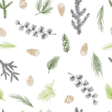 Elle çizilmiş Noel bitkileriyle kusursuz bir desen.