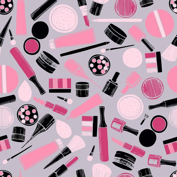 Cosmétiques Décoratifs Pour Maquillage Modèle Sans Couture Vectoriel — Image vectorielle