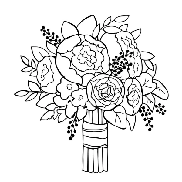 Bouquet Sposa Disegnato Mano Illustrazione Schizzo Vettoriale — Vettoriale Stock