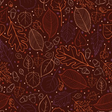 Elle çizilmiş sonbahar yapraklı vektör deseni. Vektör illüstrasyonu. 