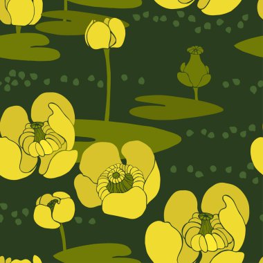 Sarı nilüferli, pürüzsüz bir desen. Çizim çizimi