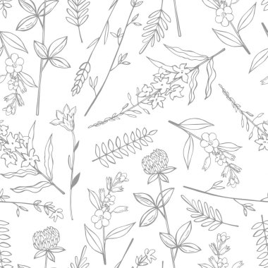 Elle çizilmiş yabani otlar ve çiçeklerle kusursuz bir şekil..