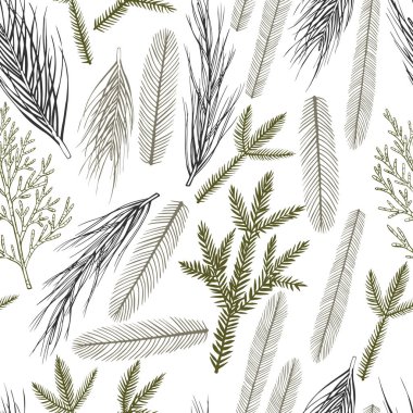 Elle çizilmiş Noel bitkileriyle kusursuz bir desen.