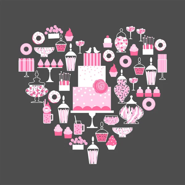 Wedding Candy Bar Shape Heart Dessert Table Vector Illustration — Stock Vector