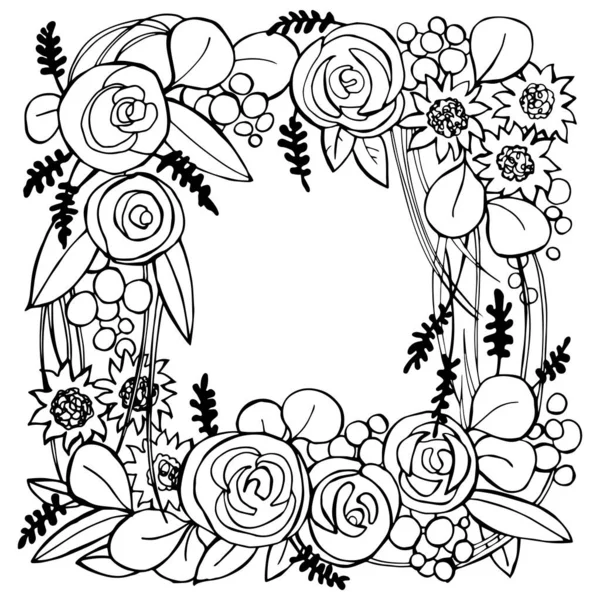 Vector Floral Frame Λουλούδια Ζωγραφισμένα Στο Χέρι — Διανυσματικό Αρχείο