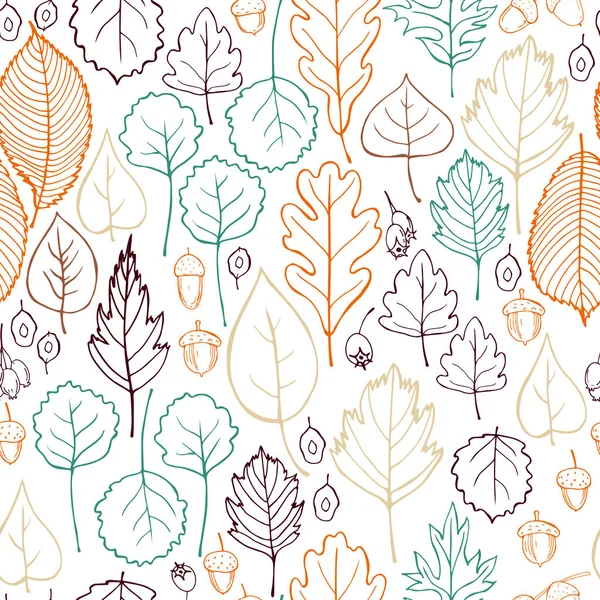 Vector Pattern Hand Drawn Autumn Leaves — Stock Vector
