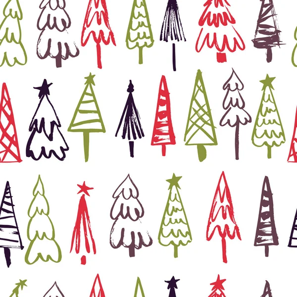 Patrón Sin Costura Vectorial Con Árboles Navidad Dibujados Mano Ilustración — Archivo Imágenes Vectoriales