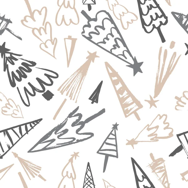 Padrão Sem Costura Vetorial Com Árvores Natal Desenhadas Mão Desenho —  Vetores de Stock