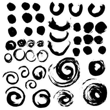 Daireler ve bukleler. Soyut fırça darbeleri. Vektör illüstrasyonu.