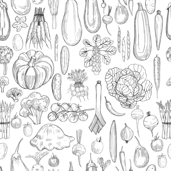 Hand Drawn Vegetables White Background Vector Seamless Pattern — Stock Vector