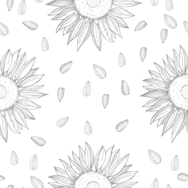 Handgezeichnete Sonnenblumen Nahtloses Vektormuster — Stockvektor