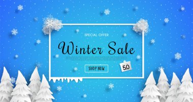 Kış sancak tasarımı. Mevsimsel soğuk hava koşulları ve kış reklamları ile. Alış veriş indirimi promosyonu ve çerçeve broşürü veya web afişi için de..