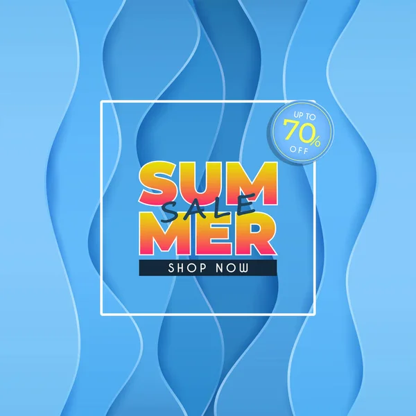 Summer Sale Banner Design Paper Cut Pattern Water Waves Tone — Stock Vector