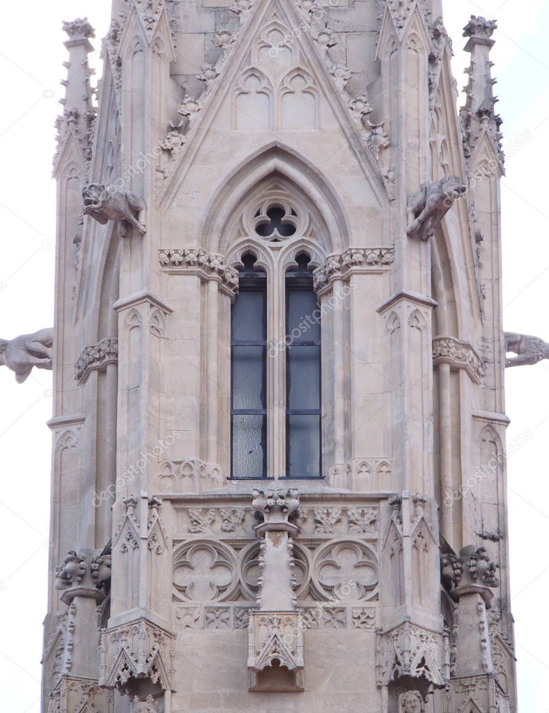 Window in a gothic style tower on the market square in Bratislava