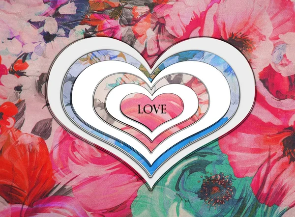 Happy Valentine Day Rug Background Colorful Flowers — Stock Photo, Image