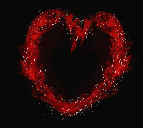 Happy Valentine Day Red Fiery Heart Black Background — Stock Photo, Image