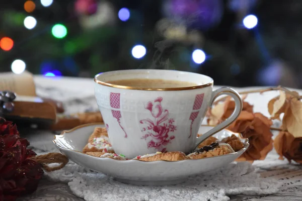 Cup Hot Aromatic Black Coffee Morning — Stock Photo, Image