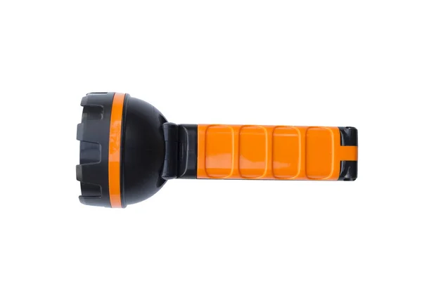 Black orange flashlight isolated on white background. — Stock Photo, Image