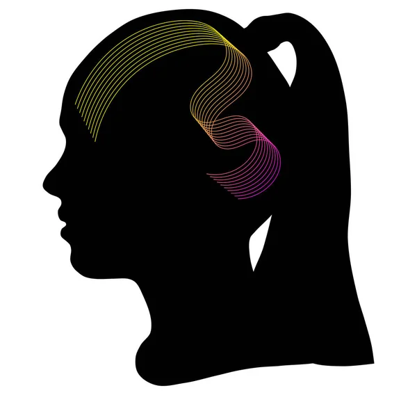 Belle silhouette de fille avec un cerveau abstrait — Photo