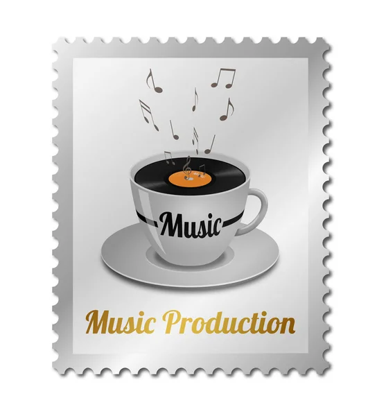 Concept music production on postage stamp