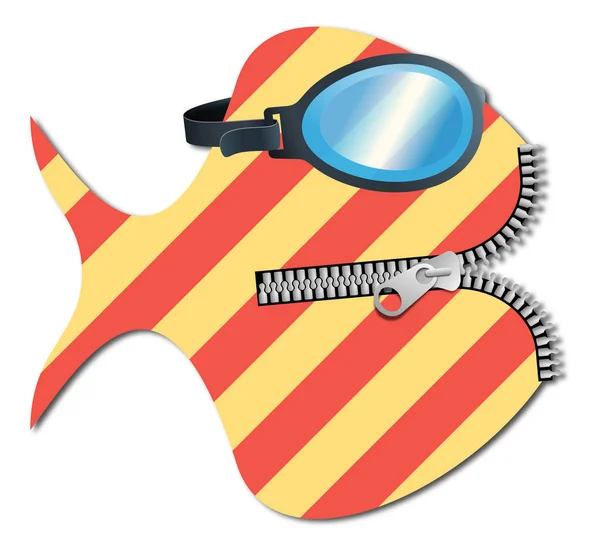 Gestreepte vis met duiken bril en zip — Stockfoto
