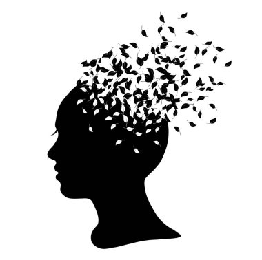 Yaprakları bir kızla silüeti