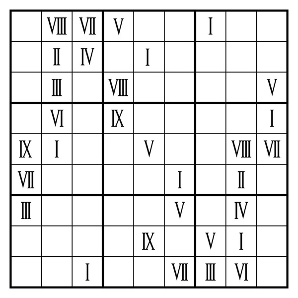 Sudoku juego, números romanos — Vector de stock