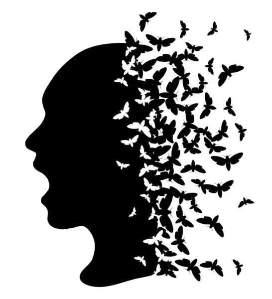 Black silhouette of a girl with moth — Stock Vector