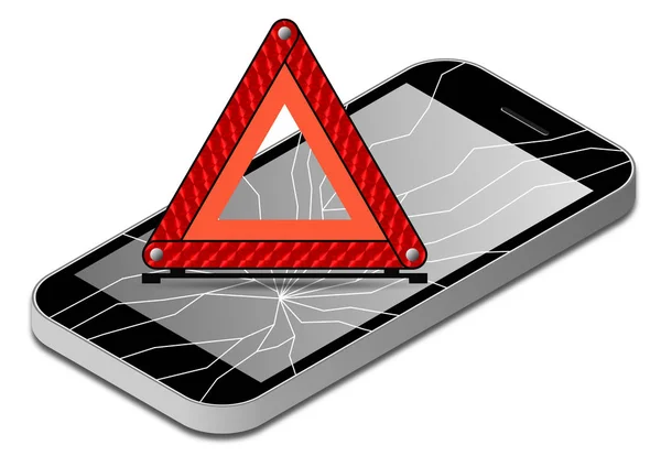 Izometryczny smartfon i reflektor trójkąta ostrzegawczego — Zdjęcie stockowe