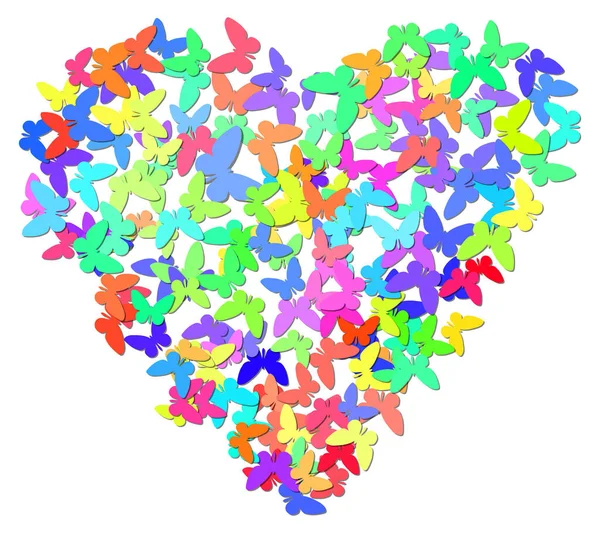 Coeur Coloré Aux Papillons Illustration Vectorielle — Image vectorielle