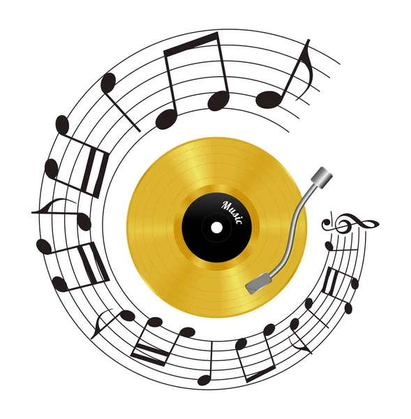 Gramophone Notes Gold Vinyl Record Illustration — 스톡 사진