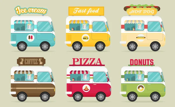 Calle Fast Food Trucks conjunto — Vector de stock