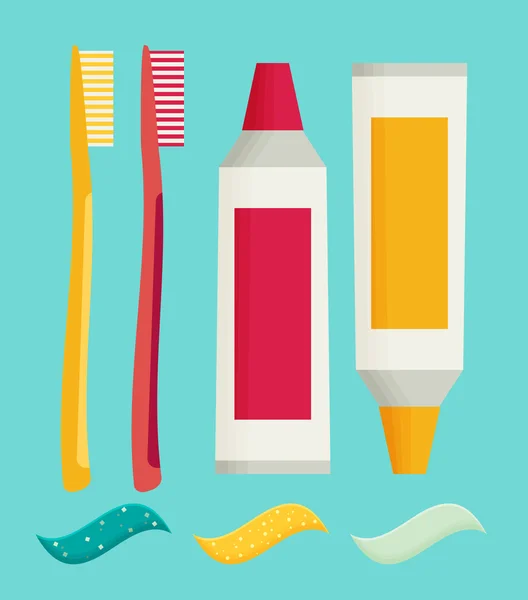 Set de brosses à dents et de tubes de dentifrice — Image vectorielle