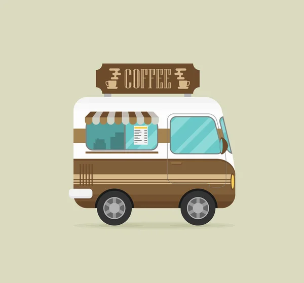 Camion de restauration rapide rue avec café — Image vectorielle