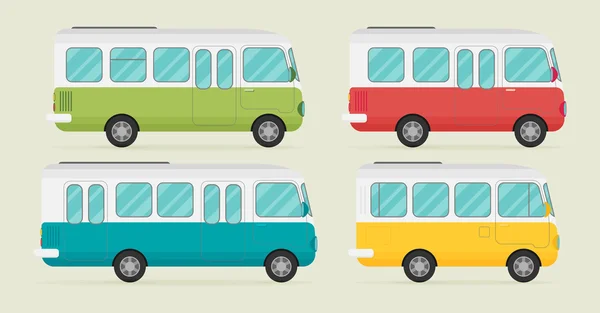 Viejo, vintage, conjunto de autobuses retro — Vector de stock