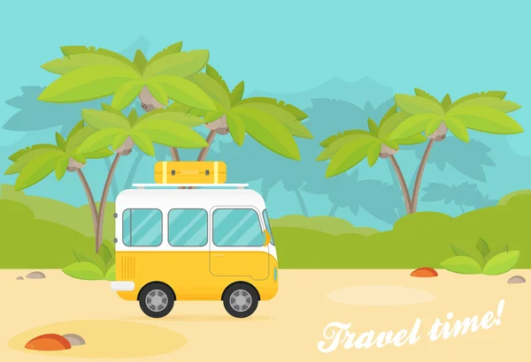 Tropic palms and retro bus — Stock Vector