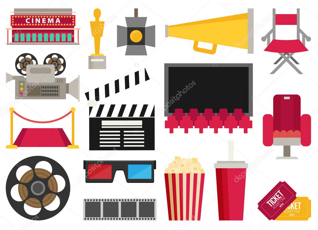 cinema, movie icons set