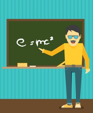 Okul öğretmeni ve yazı tahtası.