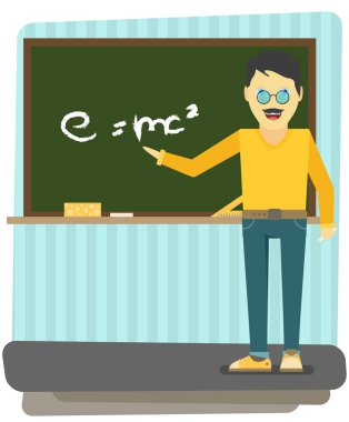 Okul öğretmeni ve yazı tahtası.