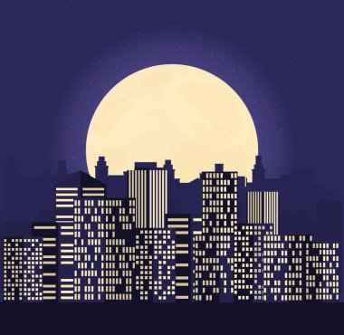 Gece cityscape düz tarzı.
