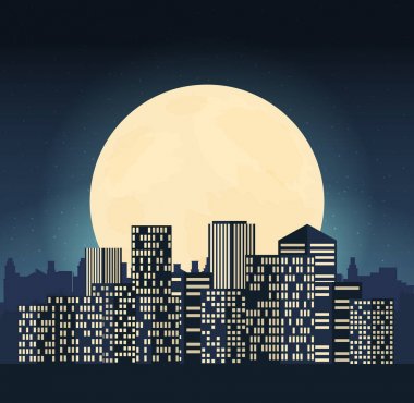 Gece cityscape düz tarzı.