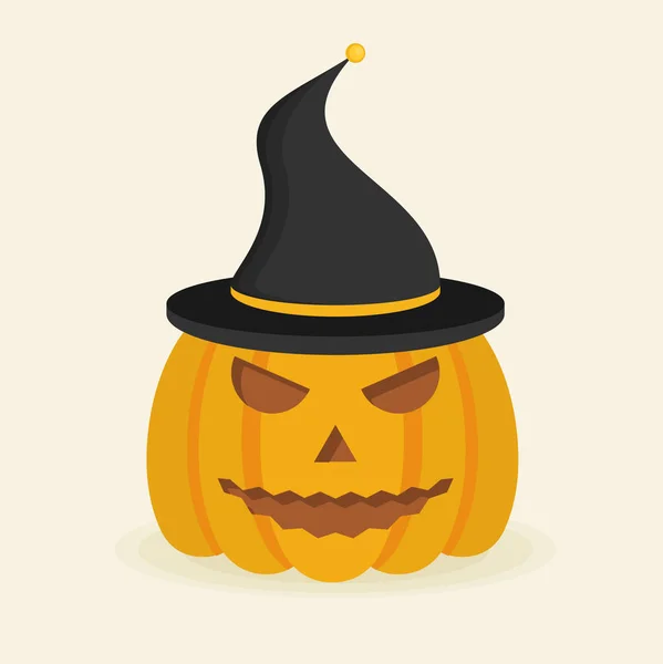 Calabaza de Halloween con sombrero de bruja . — Vector de stock