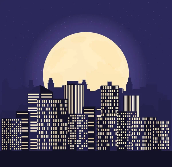 Night cityscape in flat style. — Stock Vector