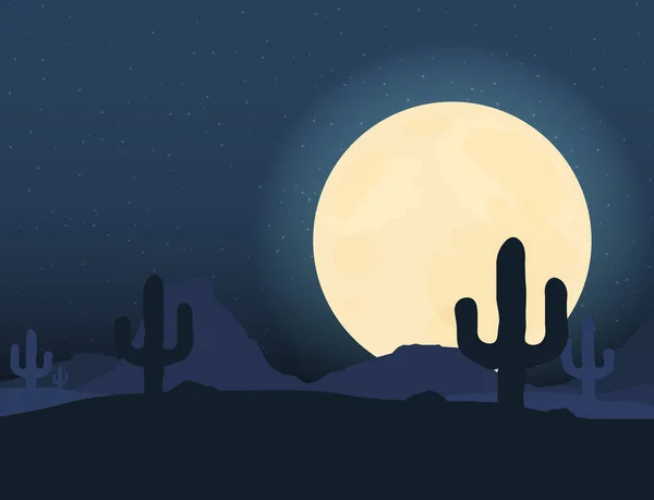 在夜晚的天空下的沙漠景观 — 图库矢量图片