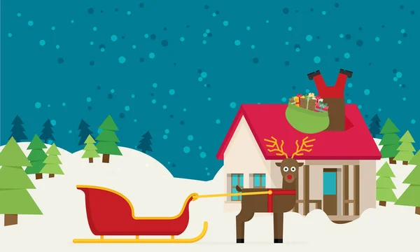 Weihnachtsmann Schlitten mit Geschenken und — Stockvektor