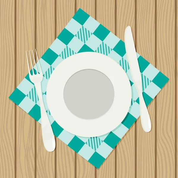 Плоска тарілка з столовими приборами — стоковий вектор