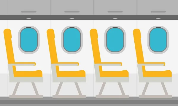 Салон самолета с окнами и сиденьями — стоковый вектор